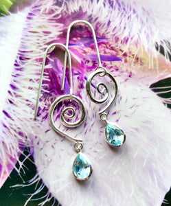 Blue Topaz Swirl Earrings ~ Sterling Silver