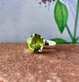 Peridot Faceted Prong Set Sterling Silver Ring