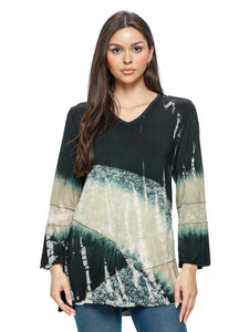 Long Sleeve Boho Patchwork Tie Dye Burn Out Tunic Top