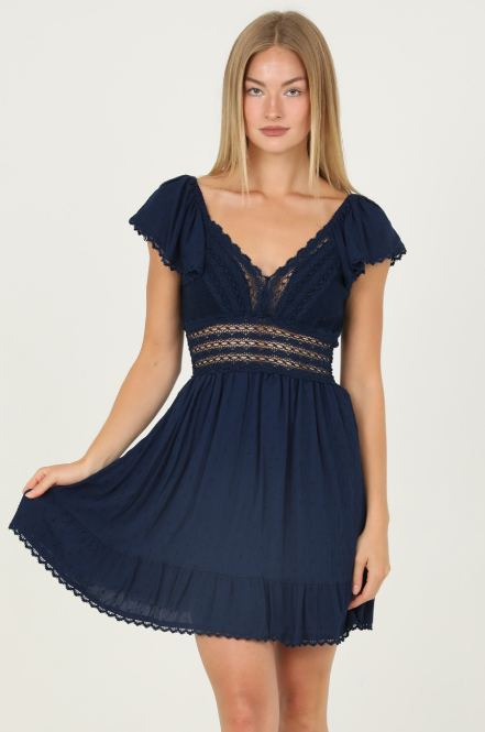 Blue Lace Mid-Length Dress