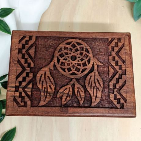Dreamcatcher Hand~Carved Wood Box