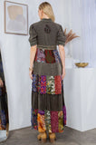 Patchwork Stone-Washed V-Neck Long Dress