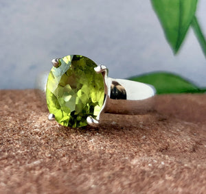 Peridot Faceted Prong Set Sterling Silver Ring
