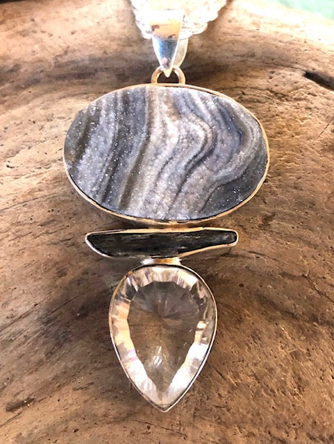 Desert Druzy ~ Kyanite ~ Crystal Quartz Sterling Silver Pendant