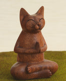 Hand Carved Wooden Meditating Namaste Cat Statue